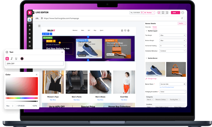 Simplified content management in the BILDIT visual editor with live preview