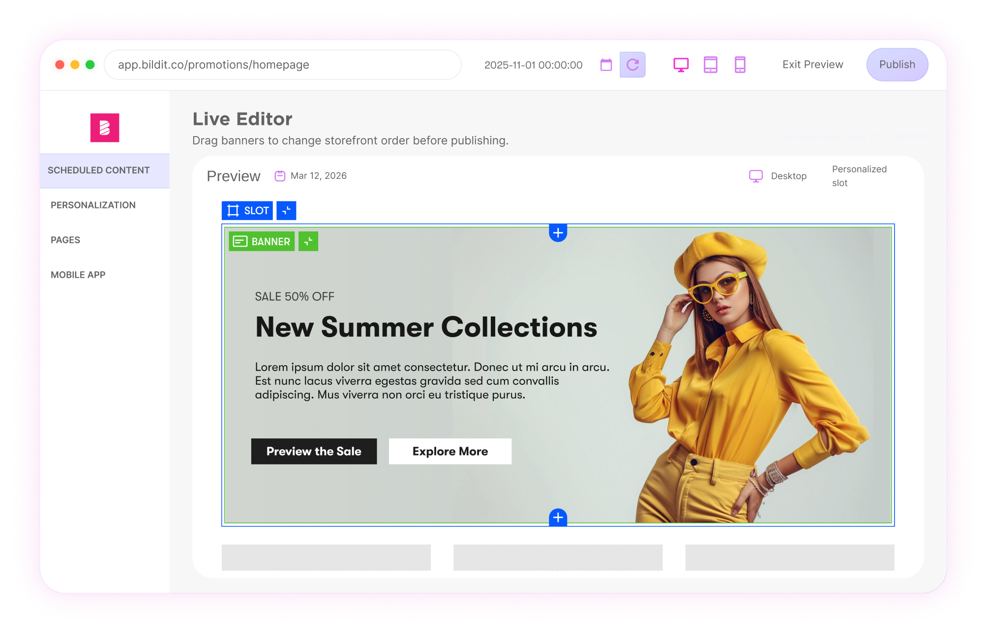 BILDIT live editor: build storefront content visually