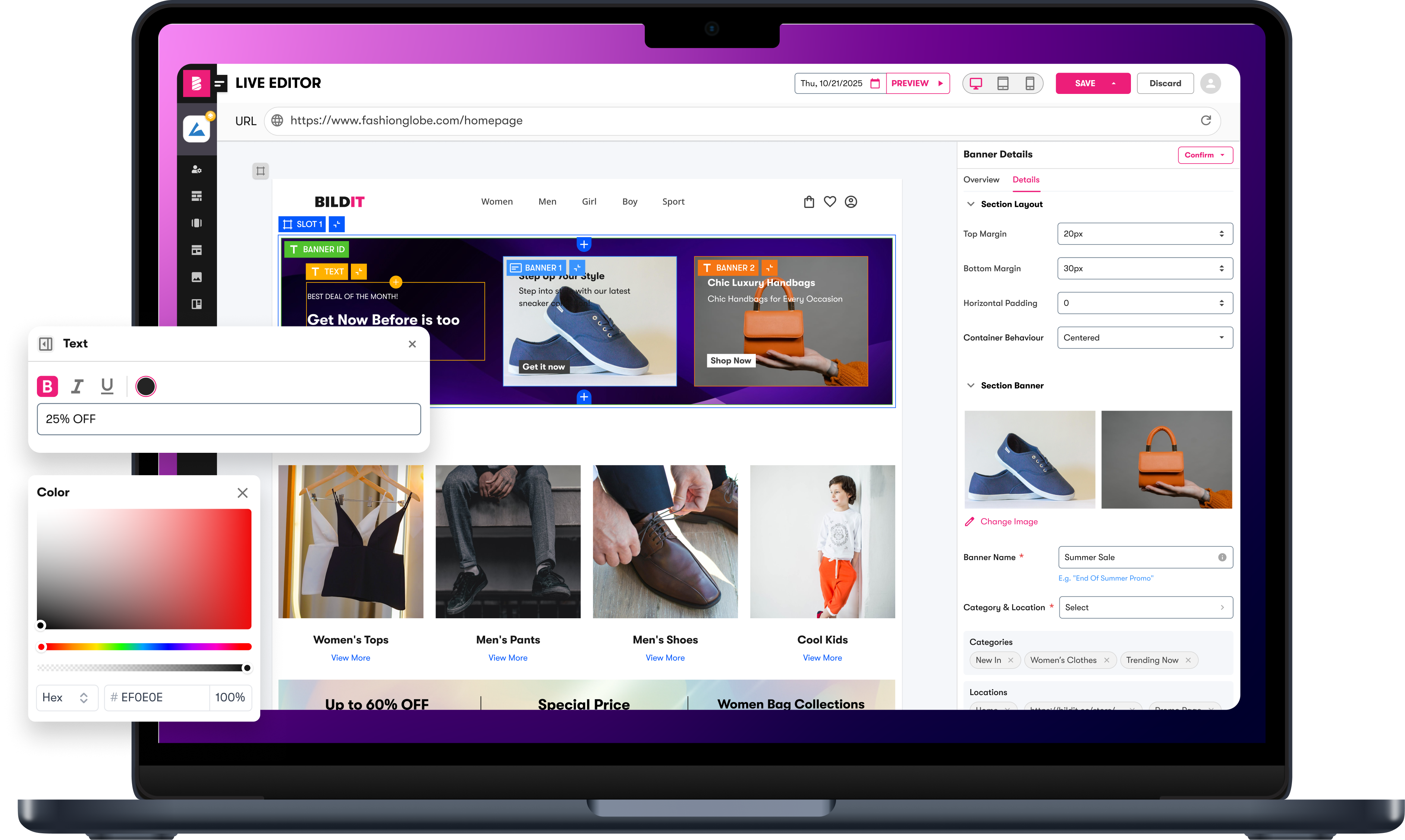 Simplified content management in the BILDIT visual editor with live preview
